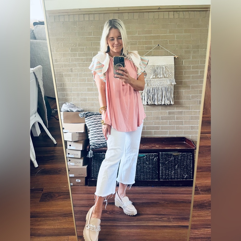 Davi & Dani Pink Ruffle Sleeve Top - Picture 1 of 4